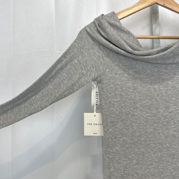 NWT THE GROUP Aritzia Luxe Lounge Meridian Dress Off Shoulder Heather Chrome M - Picture 6 of 11